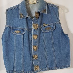 Denim Vest Sz L Angel Embellishments EUC